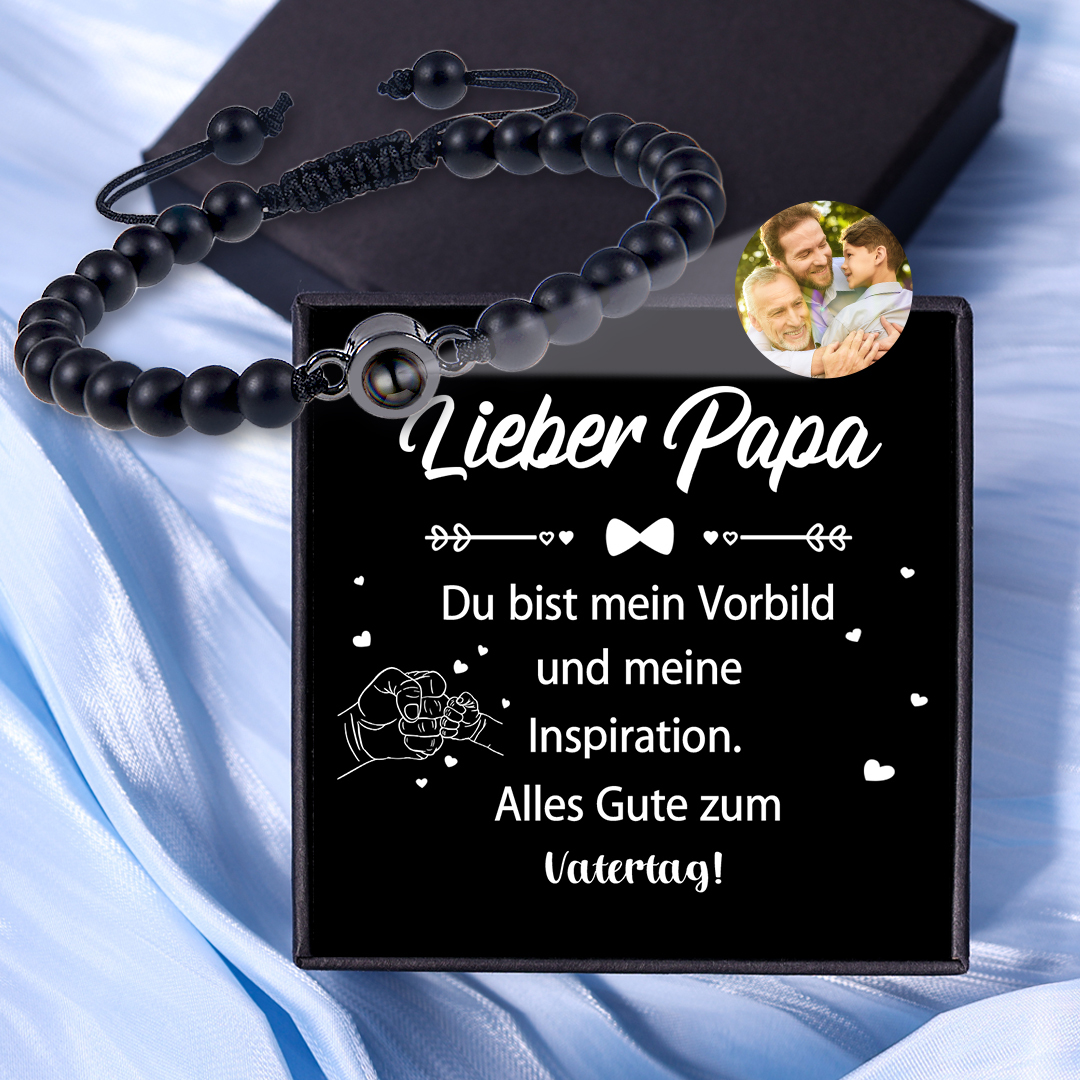 Personalisiertes Foto mattierter Stein Projektion Handseil Armband zum Vatertag-Geschenk mit Nachrichtenkarte