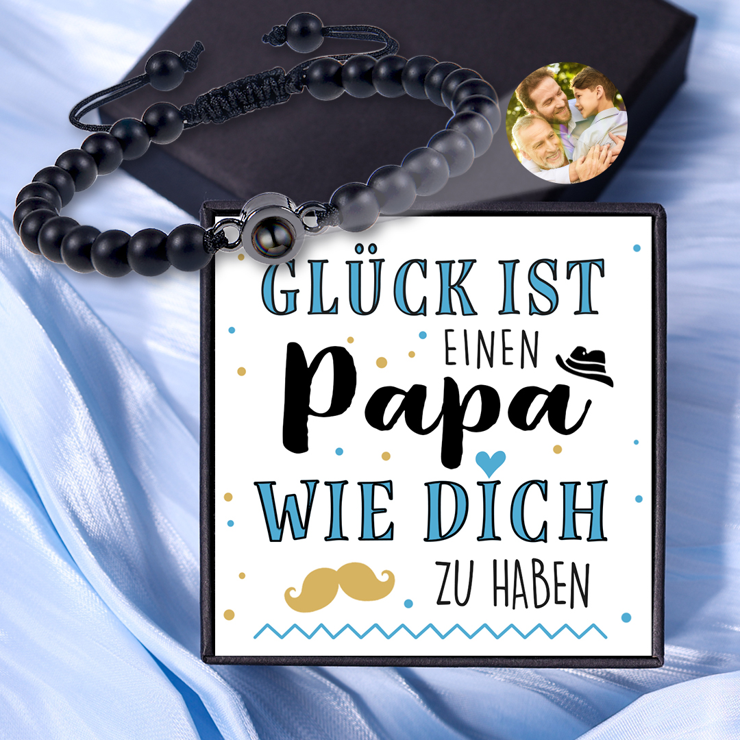 Personalisiertes Foto mattierter Stein Projektion Handseil Armband zum Vatertag-Geschenk mit Nachrichtenkarte
