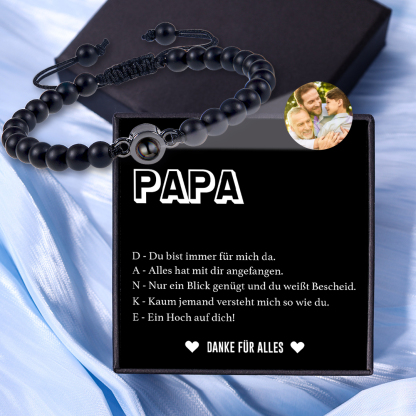 Personalisiertes Foto mattierter Stein Projektion Handseil Armband zum Vatertag-Geschenk mit Nachrichtenkarte