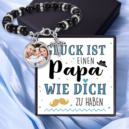 Personalisiertes Foto Armband mit Geschenkkarte - An meinen Mann - Schwarz/ Rot/ Weiß/ Lila Perle Armband mit Kreuzanhänger