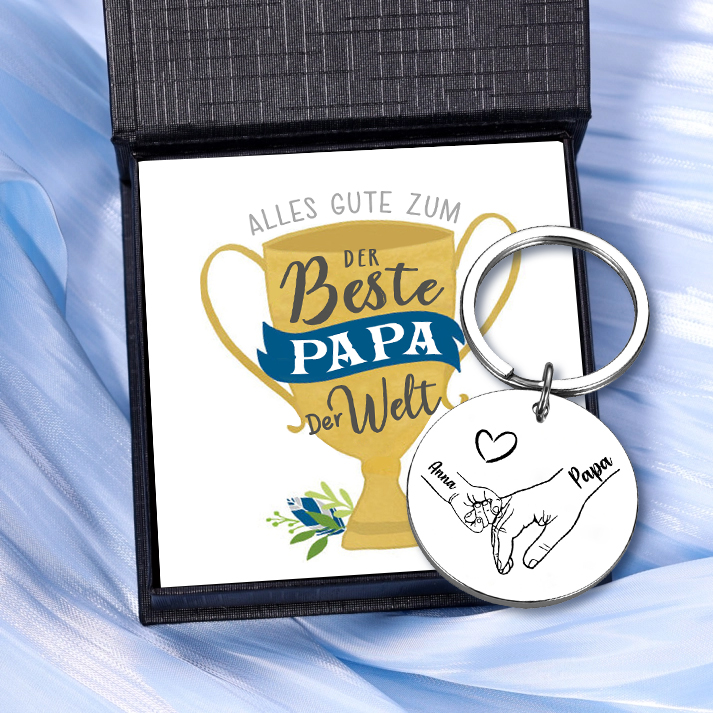 Personalisierbares Foto & 1-5 Namen Rund Metall-Hand in Hand-Schlüsselanhänger für PAPA