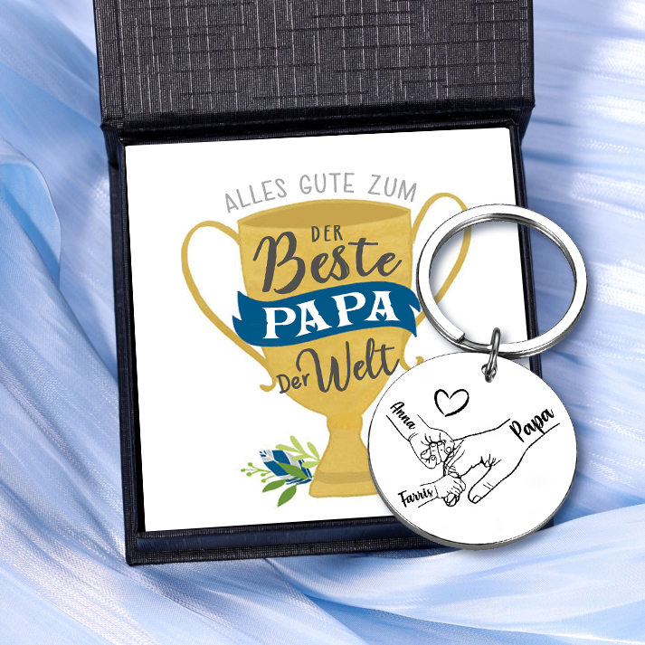 Personalisierbares Foto & 1-5 Namen Rund Metall-Hand in Hand-Schlüsselanhänger für PAPA