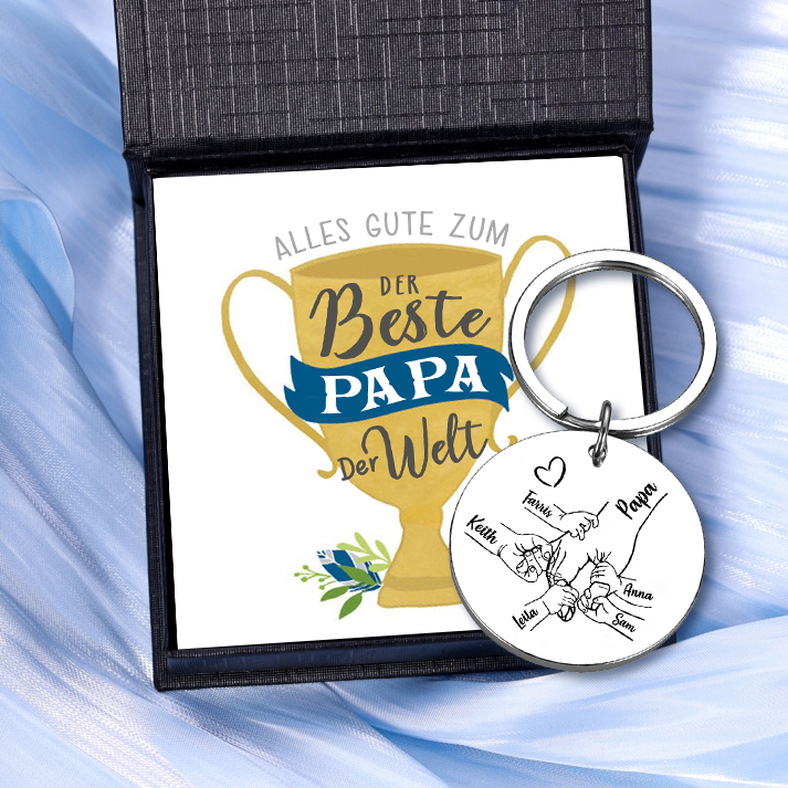 Personalisierbares Foto & 1-5 Namen Rund Metall-Hand in Hand-Schlüsselanhänger für PAPA