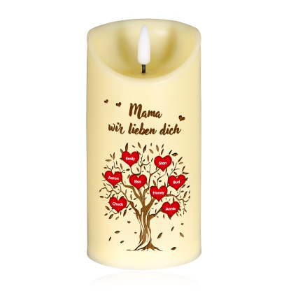 Personalisierbare LED-Kerze Baum mit 8 Namen & Text - Mama wir lieben dich