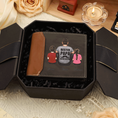 Personalisierte 1-7 Namen Familie Kinder mit Vater PU Leder Geldbörse