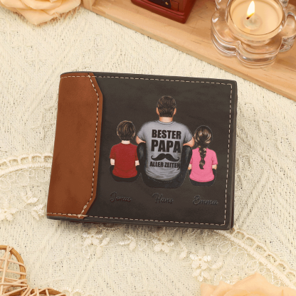 Personalisierte 1-7 Namen Familie Kinder mit Vater PU Leder Geldbörse