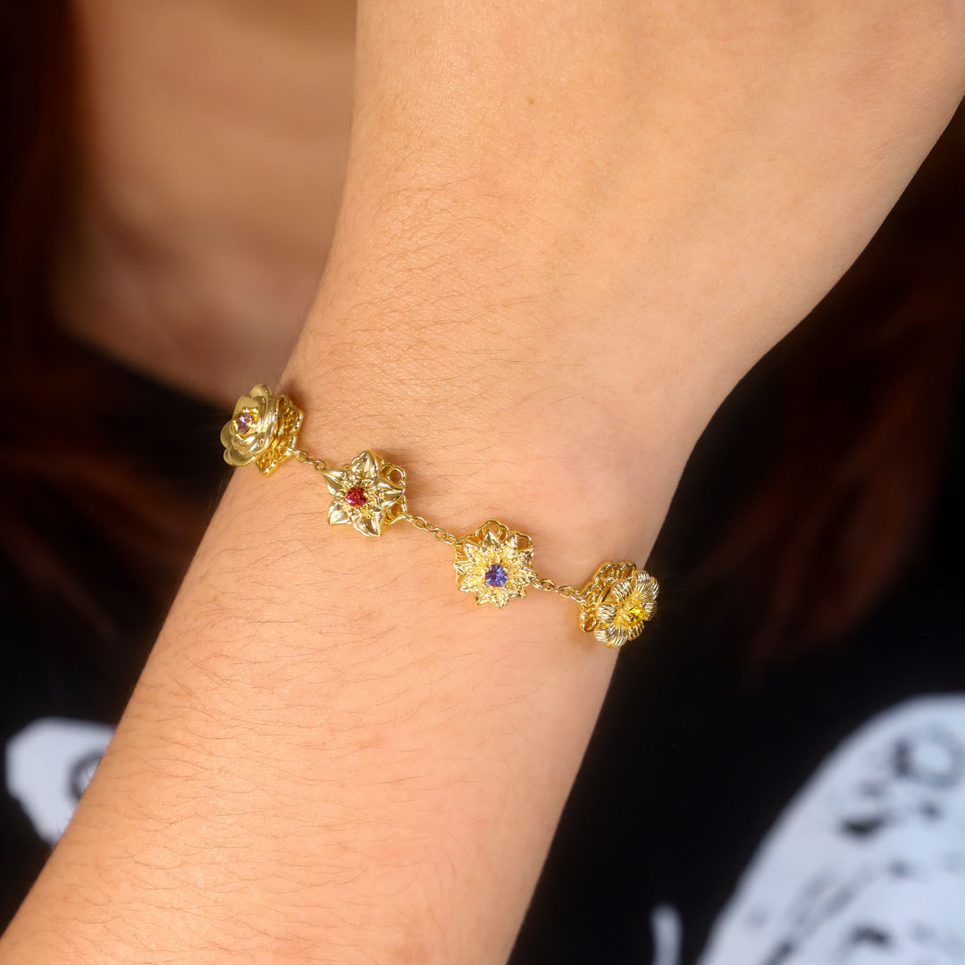 Personalisiertes Damenarmband mit 2-4 Geburtssteinen und Geburtsblumen, drehbares Armband für Damen