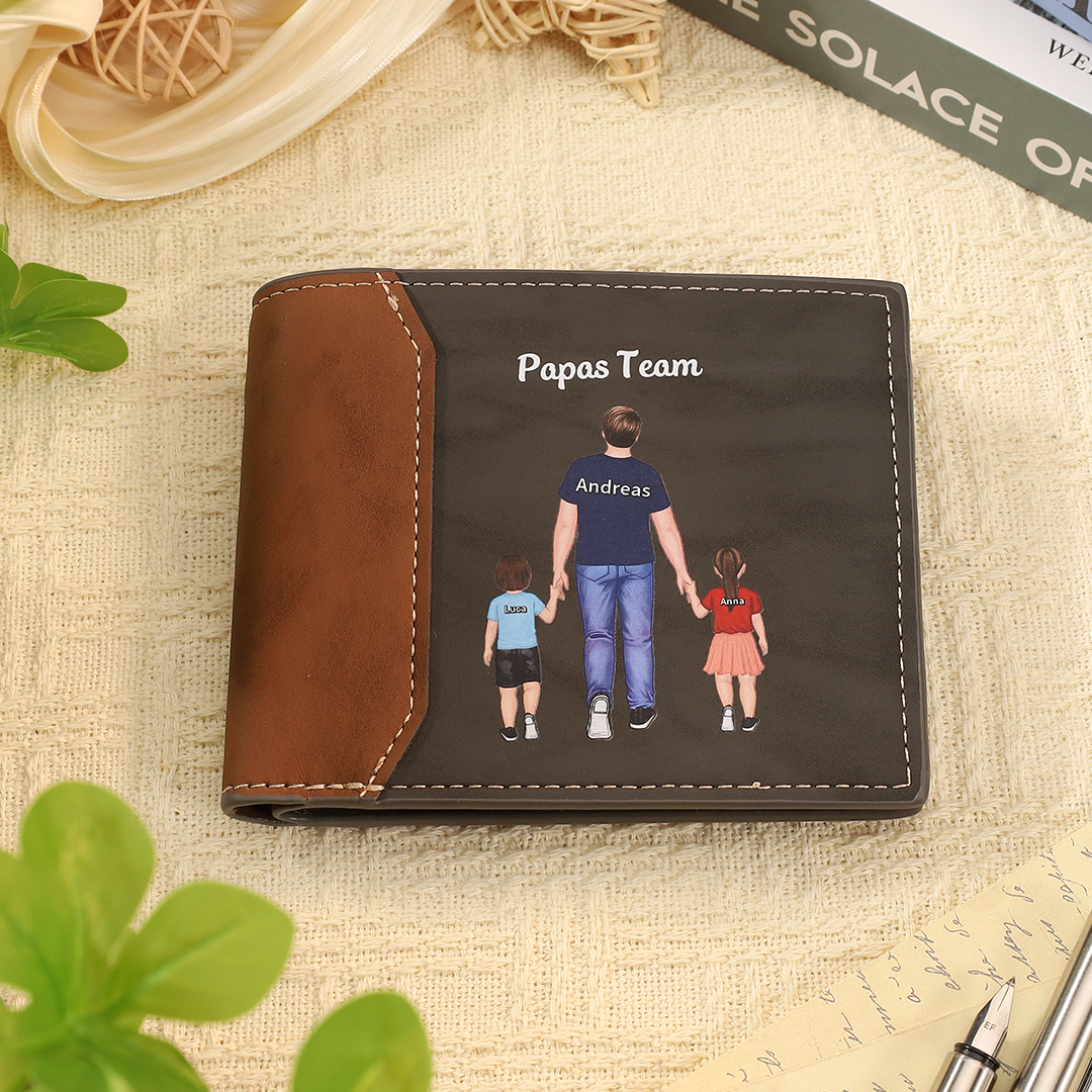 Herren Personalisierts Muster Leder Geldbörse für Papa zum Vatertag-Papas Team