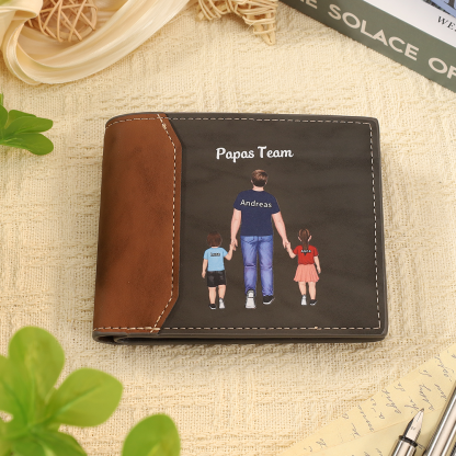 Herren Personalisierts Muster Leder Geldbörse für Papa zum Vatertag-Papas Team