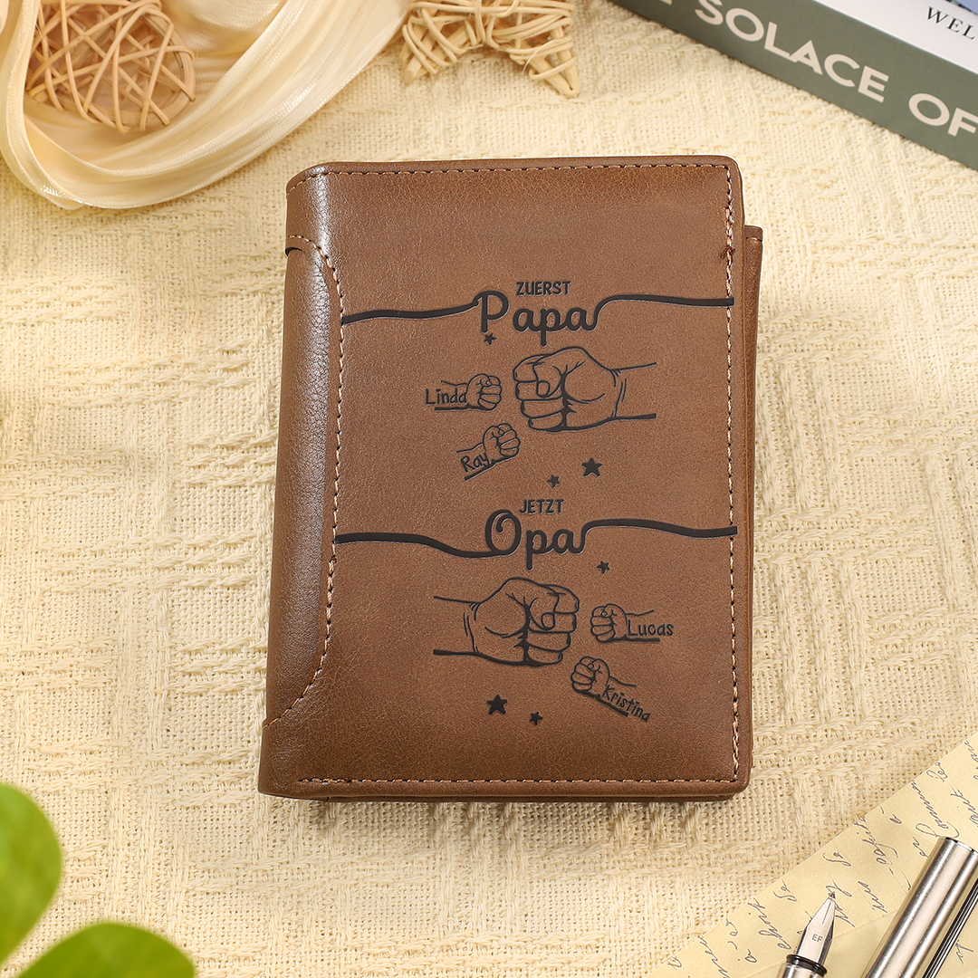 Herren Personalisierte 1-12 Namen PU-Leder-Geldbörse Papa- zuerst Papa, jetzt Opa- Geschenk für Papa/ Ehemann