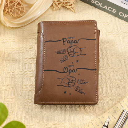 Herren Personalisierte 1-12 Namen PU-Leder-Geldbörse Papa- zuerst Papa, jetzt Opa- Geschenk für Papa/ Ehemann