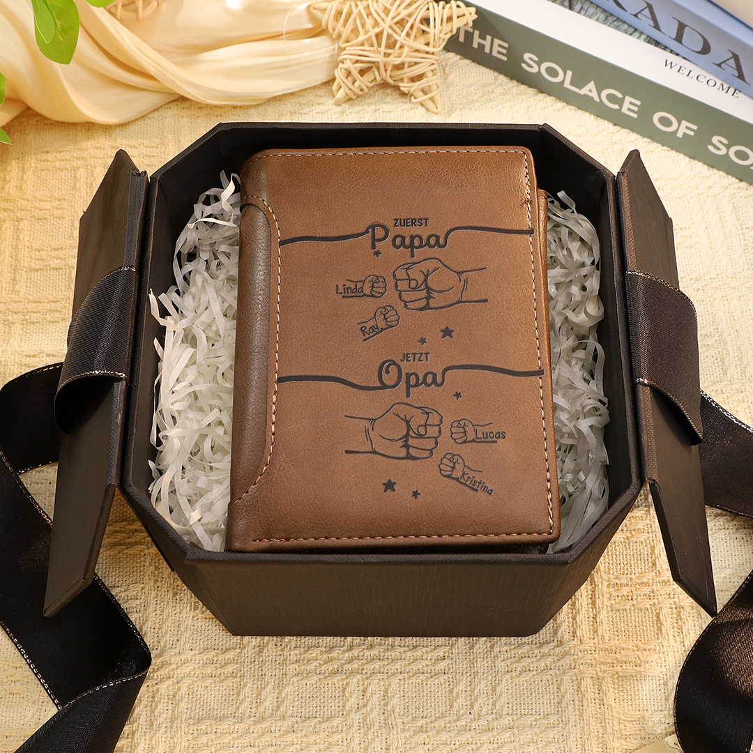 Herren Personalisierte 1-12 Namen PU-Leder-Geldbörse Papa- zuerst Papa, jetzt Opa- Geschenk für Papa/ Ehemann