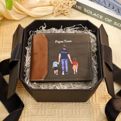 Herren Personalisierts Muster Leder Geldbörse für Papa zum Vatertag-Papas Team