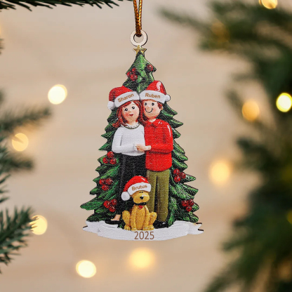 Holz Personalisierte 3 Namen & Jahr Liebespaar & Hund Weihnachtsornament Weihnachtsbaum Anhänger für Paare