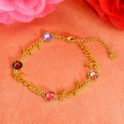 Personalisierte 4 Namen Armband mit 4 Geburtssteinen