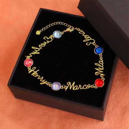 Personalisierte 5 Namen Armband mit 5 Geburtssteinen