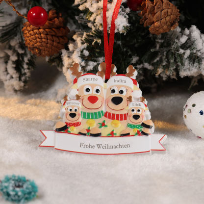 Harz Personalisierte 4 Namen & Text Rentier Weihnachtsornament Weihnachtsbaum Anhänger mit 4 Familienmitgliedern