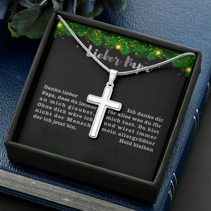 Kettenmachen 925 Sterling Silber "Lieber Papa" Kreuz Halskette - Vatertag Geschenk mit Nachrichtenkarte 31.39