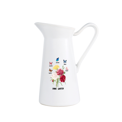 Personalisierte 5 Namen & Text Blumen & Schmetterling Gießvase mit Henkel Familie Vase