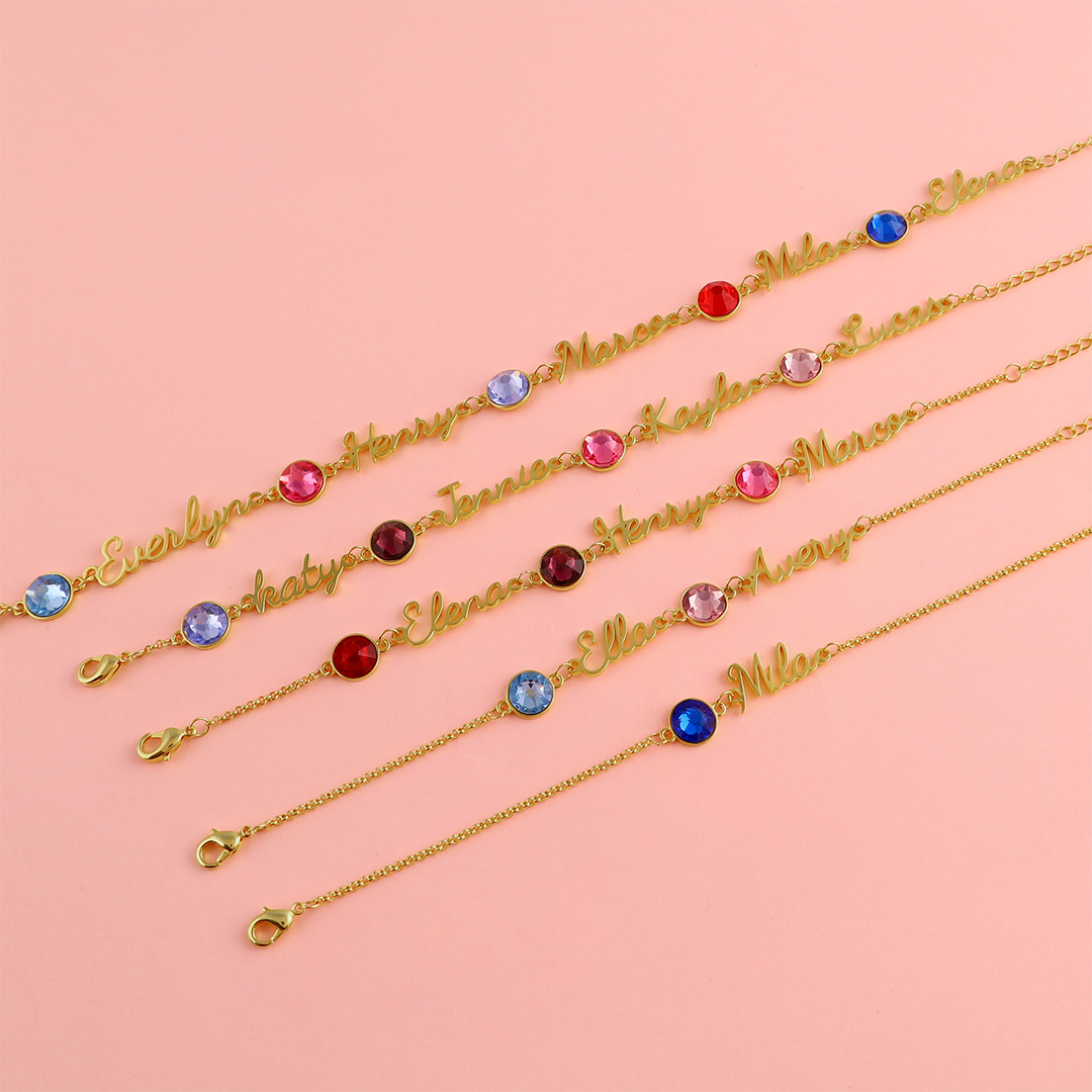 Personalisierte 5 Namen Armband mit 5 Geburtssteinen