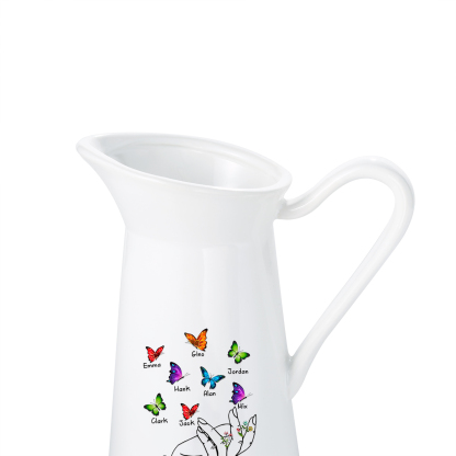 Personalisierte 8 Namen & Text Schmetterling in der Hand Gießvase mit Henkel Familie Vase