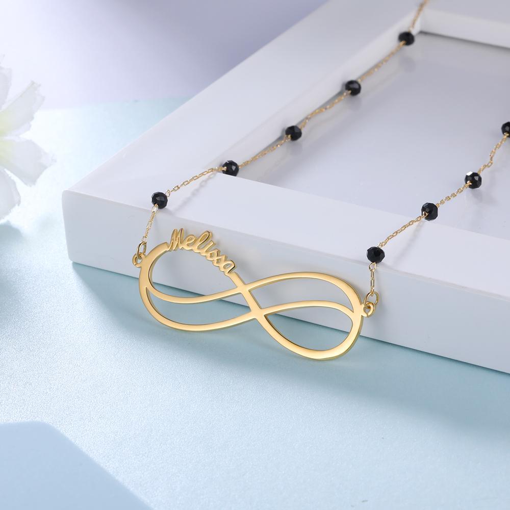Infinity Kundenspezifische Halskette Namenskette 1-6 Namen mit Perlen