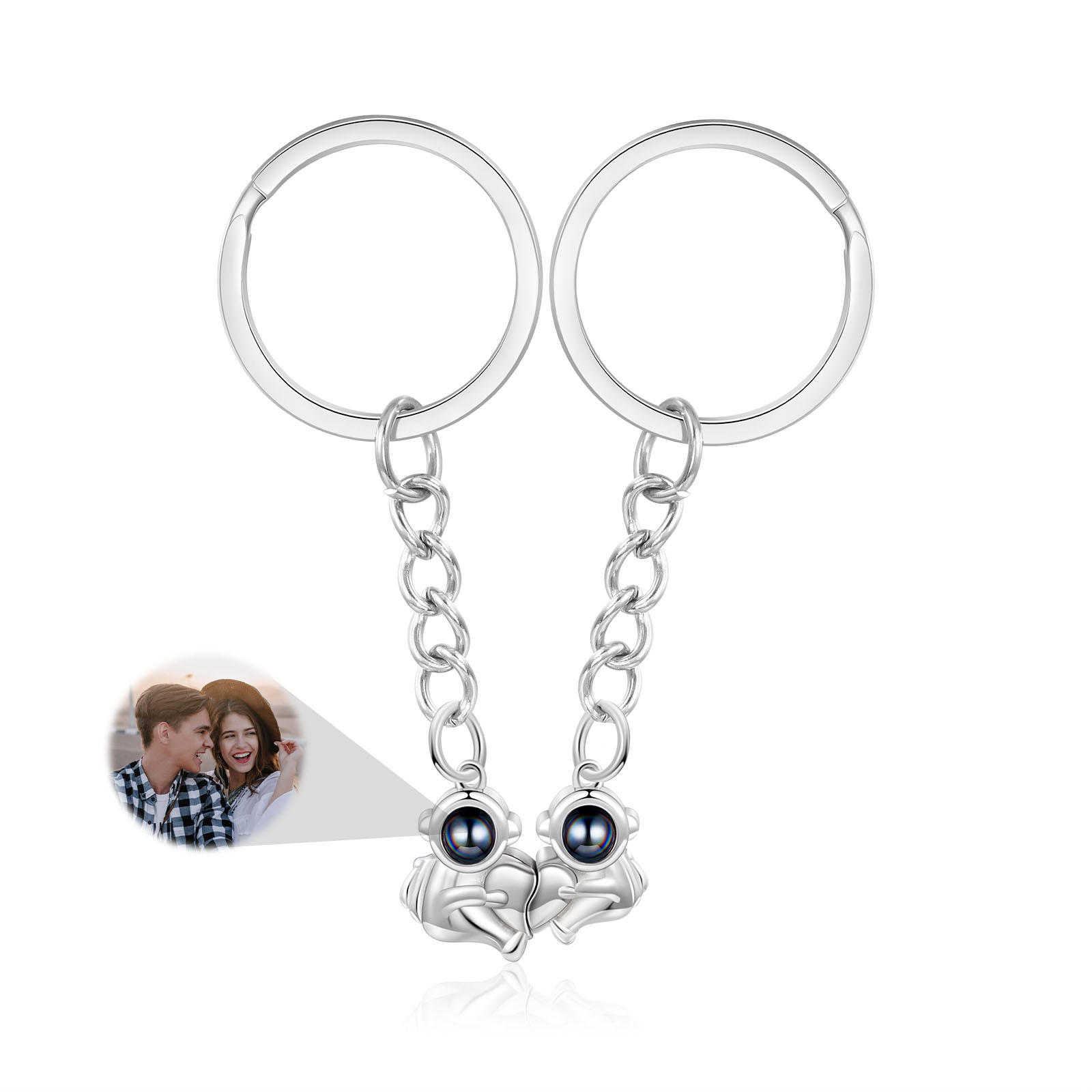 Personalisiertes Foto Astronauten Projektion Paar Schlüsselanhänger Set