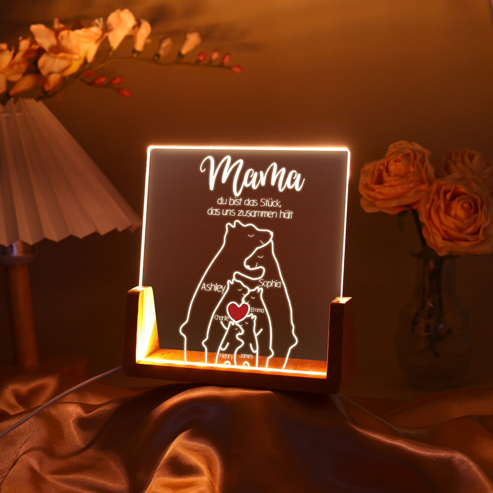 Personalisierte 6 Namen & Texte Bär Familie Nachtlicht Geschenk für Großmutter/Mutter zum Muttertag