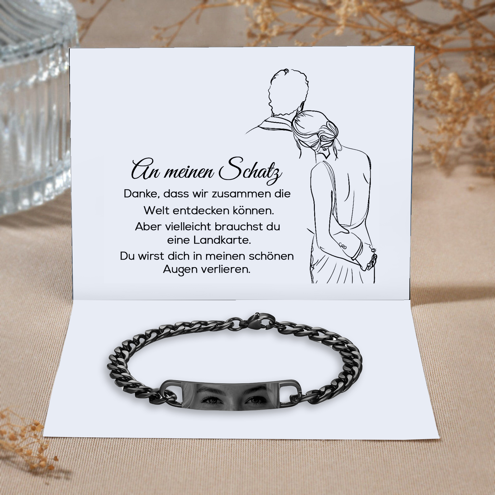 Herren Personalisiertes Foto Armband-An meinen Schatz Du wirst dich in meinen schönen Augen verlieren-Geschenk mit Nachrichtenkarte
