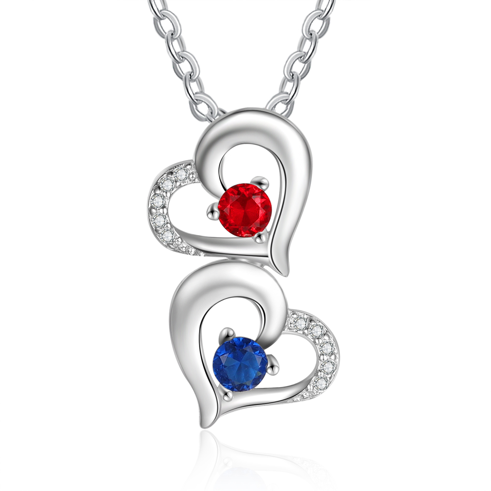 Gravur 2 Namen Liebe Herz Halskette mit 2 Geburtssteinen - Geschenk für Familie