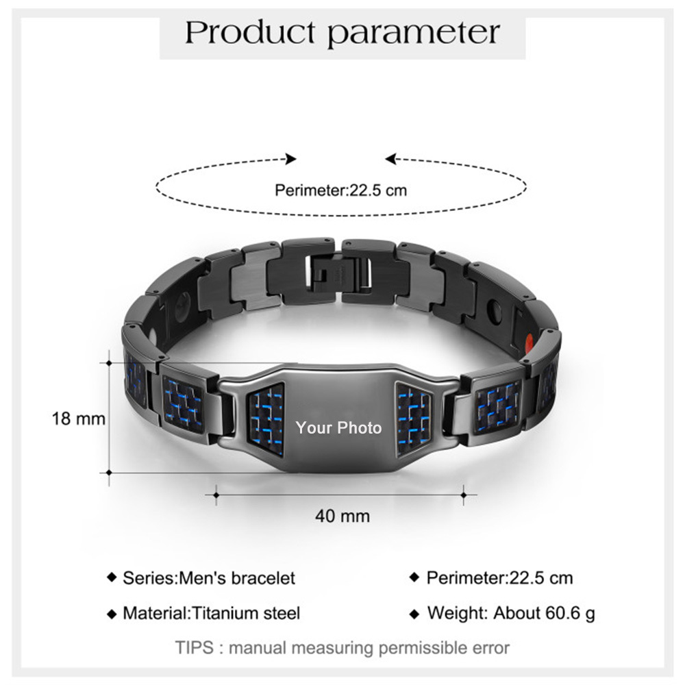 Herren Personalisierbarer Foto Magnetarmband Powerarmband mit 3 Magneten An meinen Mann Geschenk mit Nachrichtenkarte