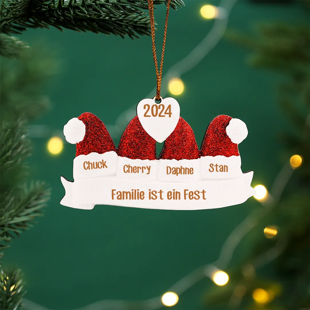 Holz Personalisierte 4 Namen & Text & Jahr Weihnachtsmütze Weihnachtsornament Weihnachtsbaum Anhänger
