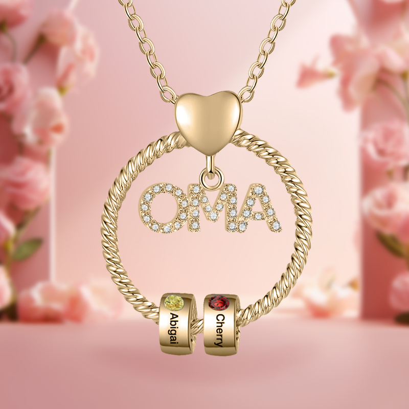 Personalisierte 2 Namen Gravur "OMA" Halskette mit 2 Geburtssteinen-Oma wir haben dich so lieb-Geschenk mit Nachrichtenkarte