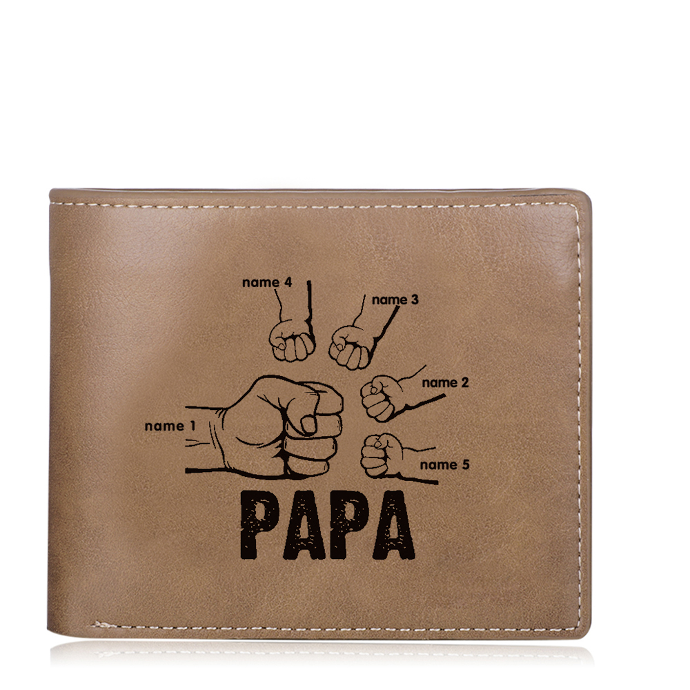 Herren Personalisierte 5 Namen Leder Papa und Kinder Geldbörse Geschenk für Vater