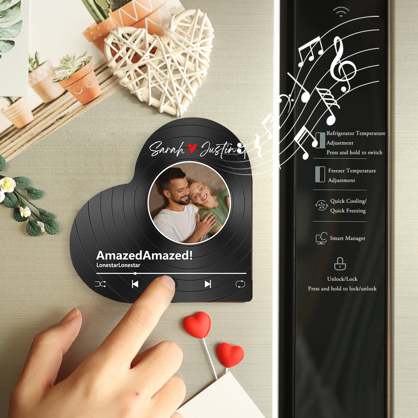 Personalisierte mit 2 Namen & Lied & Foto Musik-Kühlschrankmagnet – Romantisches Geschenk für Paar