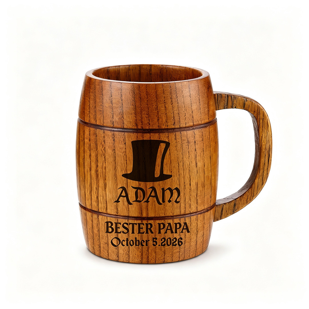 Personalisierter Bierkrug aus Holz mit Namen und Initialen Geschenk für Papa Bierliebhaber und Grillmeister