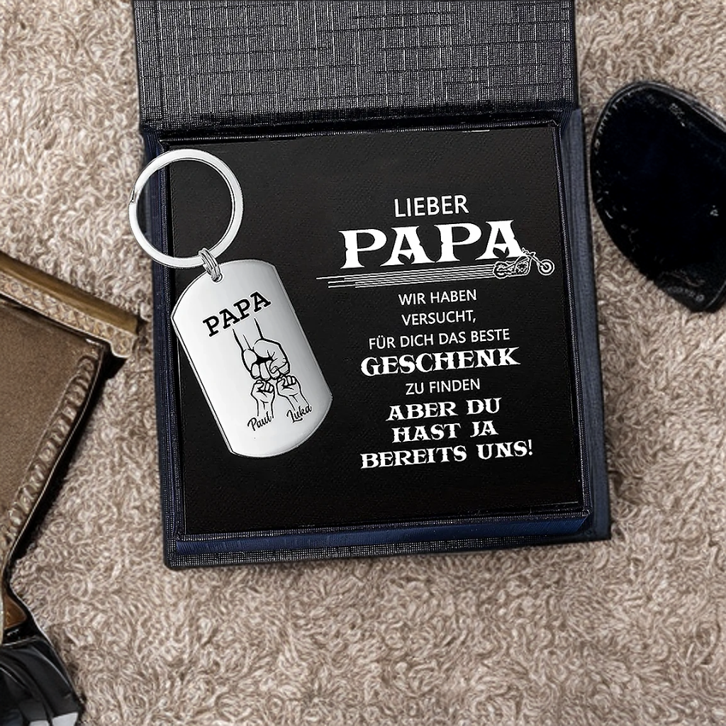 Personalisierbarer 2 Namen Papa/Opa Faust Schlüsselanhänger-Lieber Papa/Opa du hast ja bereits uns-Geschenk für Vater Vatertag