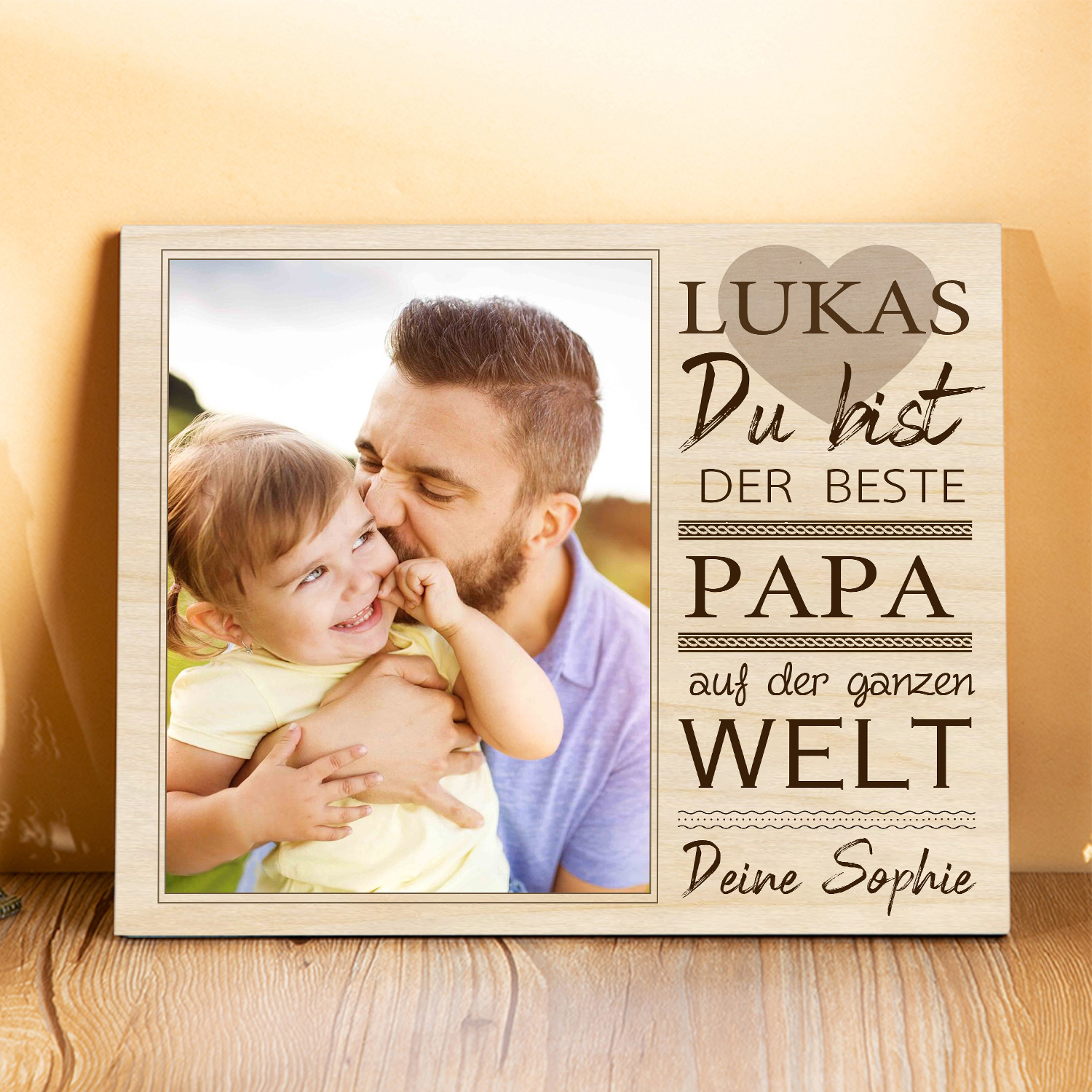 Vater Holzbild - Personalisierter Name & Text & Foto Holzdekoration-Du bist der beste Papa auf der ganzen Welt
