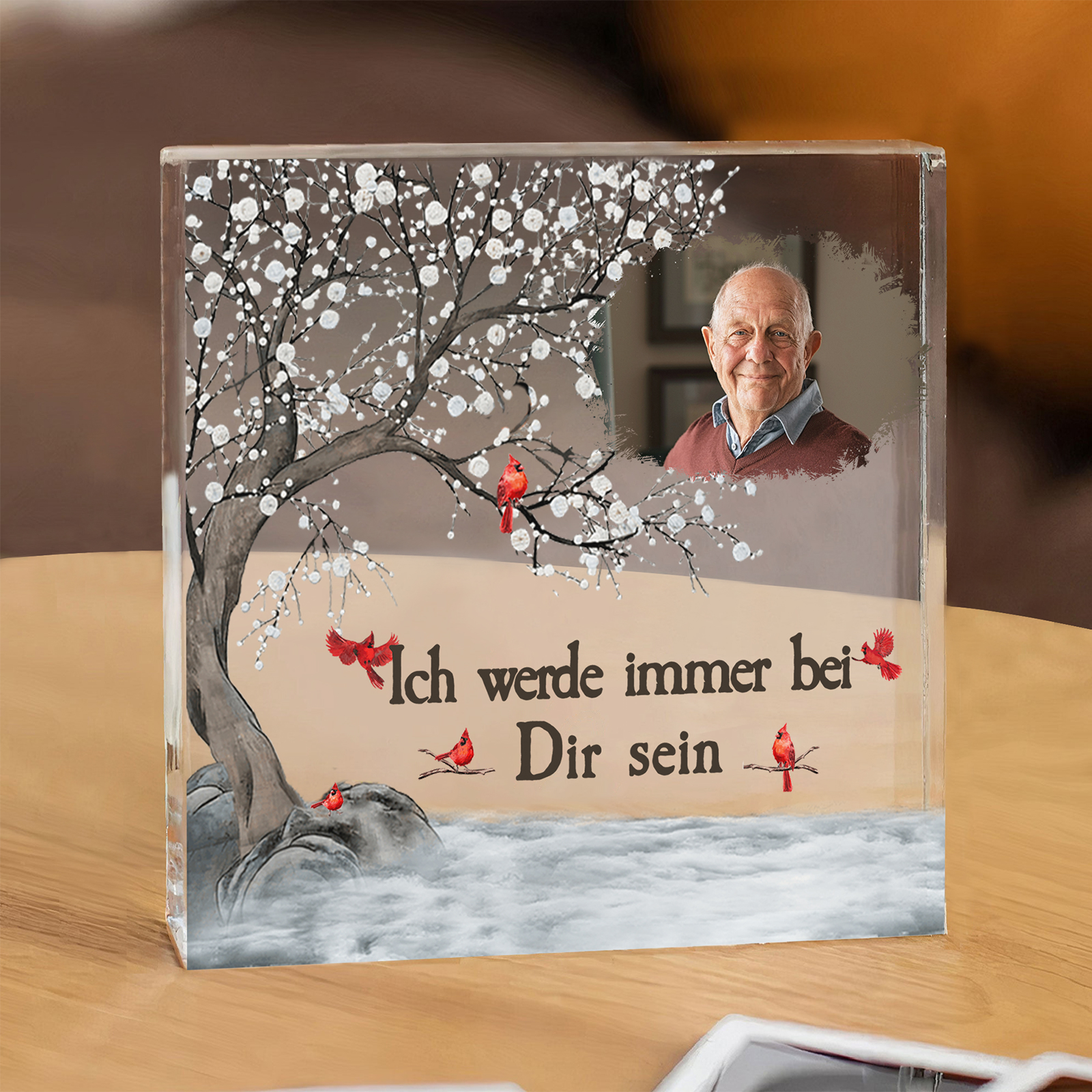 Quadrat Acryl-Deko Personalisiertes Foto-Ich werde immer bei dir sein-Trauer Schreibtischdekoration