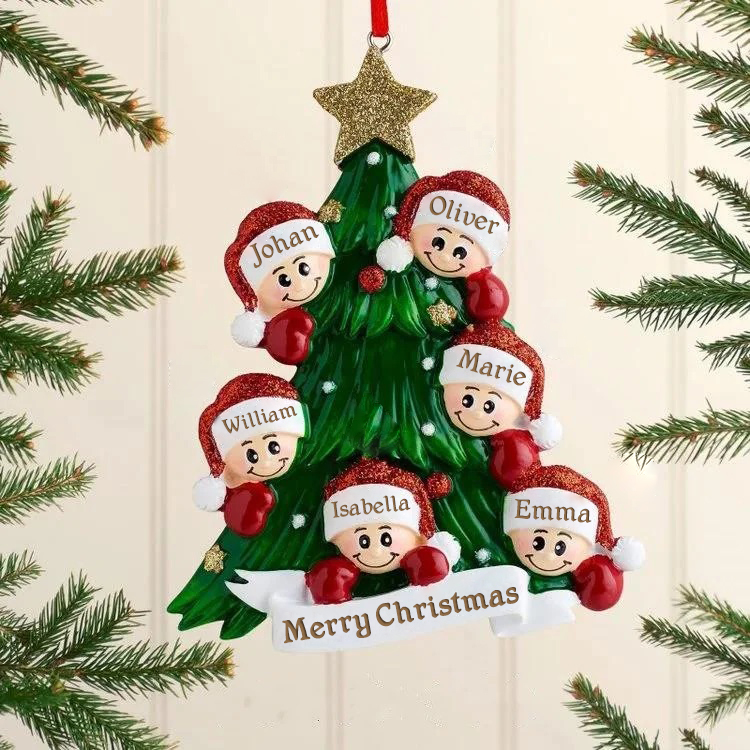 Holz Personalisiertes 6 Namen Text Weihnachtsornament Baum Anhänger mit 6 Familienmitgliedern