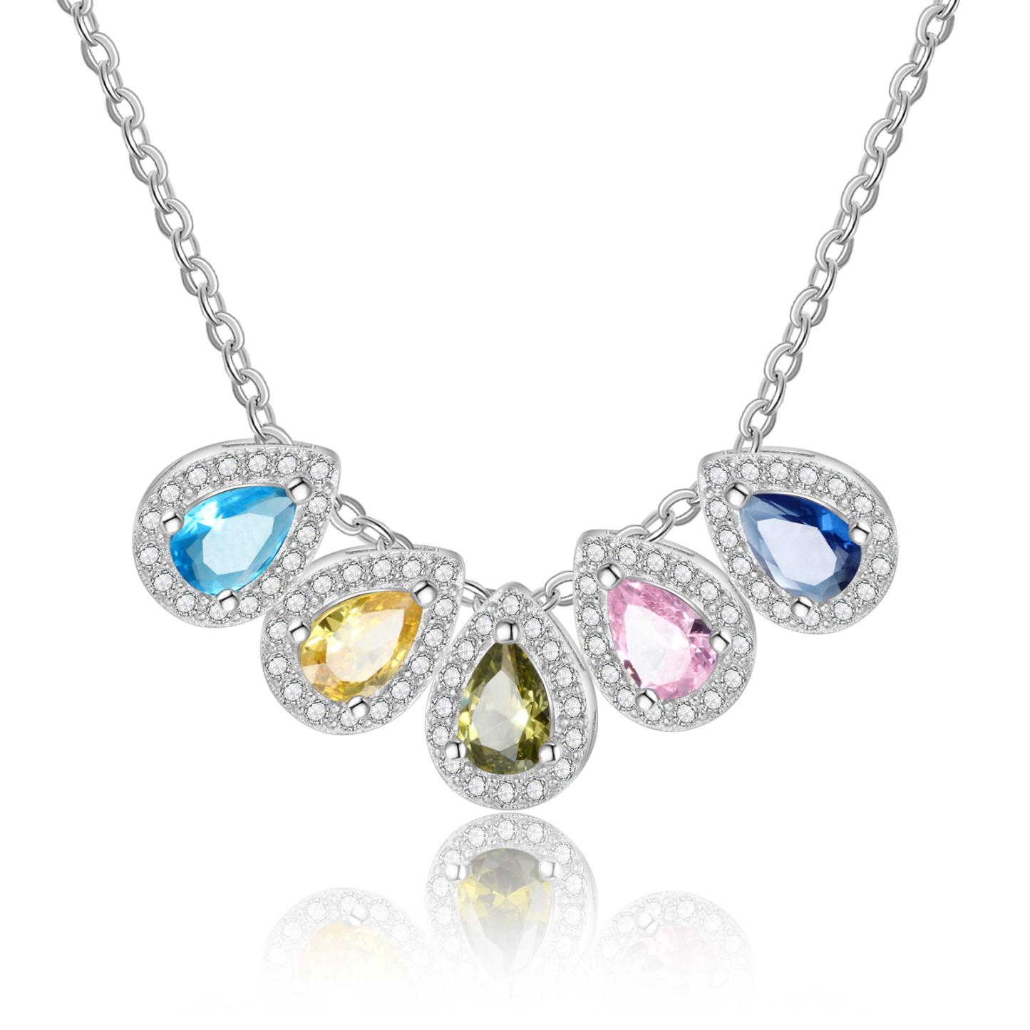 Personalisierte 5 Geburtssteine Birnenschnitt Halskette mit Zirkonia