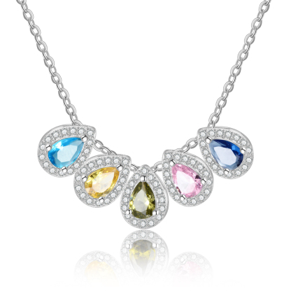 Personalisierte 5 Geburtssteine Birnenschnitt Halskette mit Zirkonia