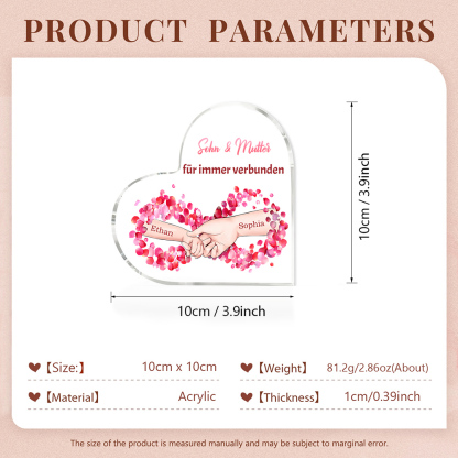 Personalisierte 2 Namen Acryl-Deko - Sohn und Mutter für immer verbunden - Schreibtischdekoration für Mutter