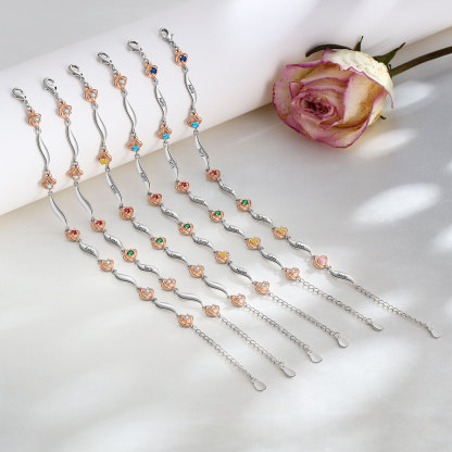Personalisierte Rose Armband mit 5 Namen und 5 Geburtssteine Graviert