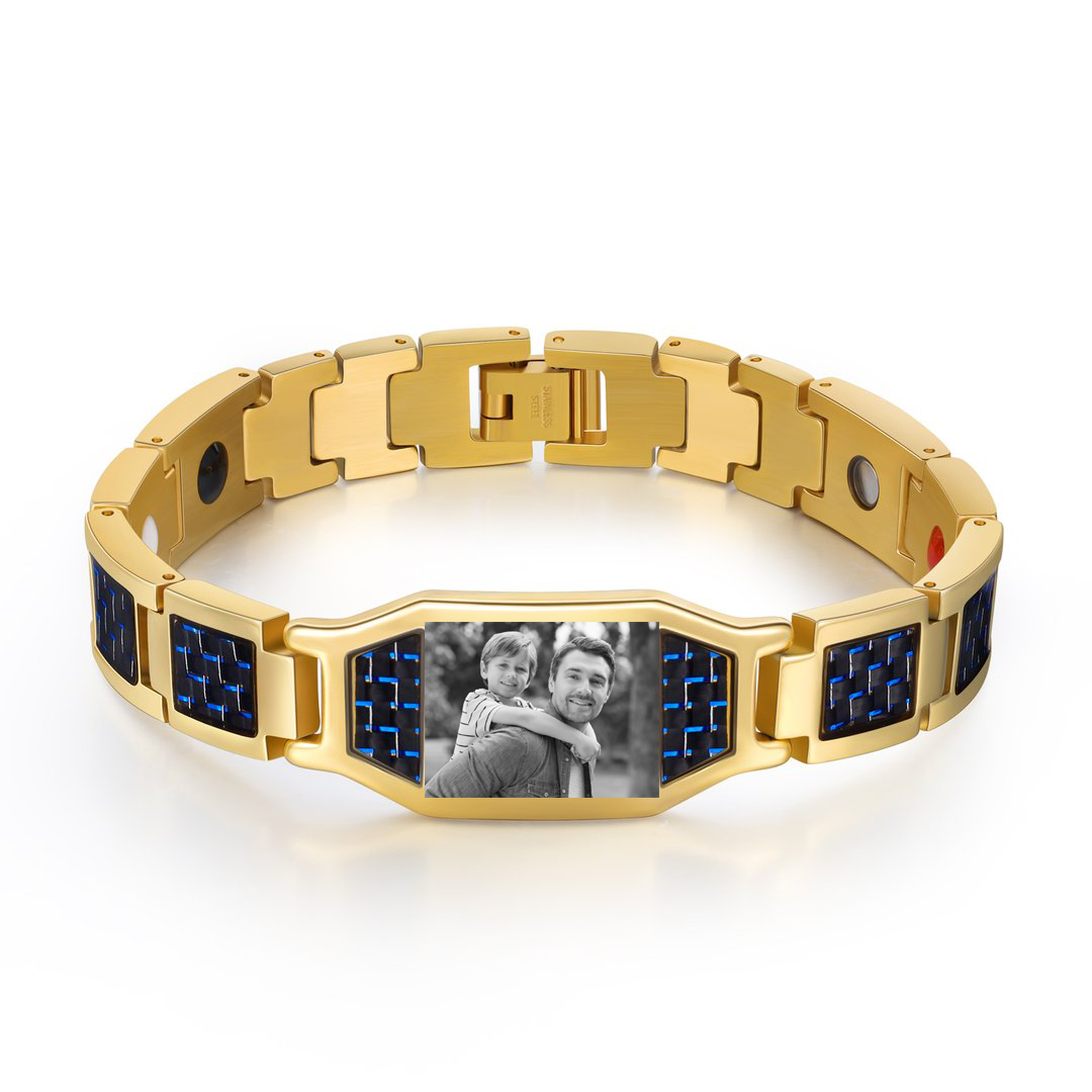 Herren Personalisierbarer Foto Magnetarmband Powerarmband mit 3 Magneten An meinen Mann Geschenk mit Nachrichtenkarte