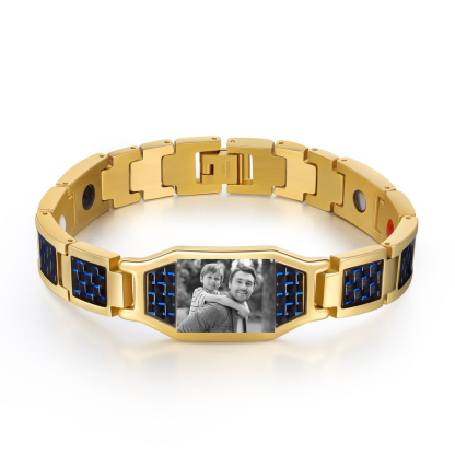 Herren Personalisierbarer Foto Magnetarmband Powerarmband mit 3 Magneten An meinen Mann Geschenk mit Nachrichtenkarte