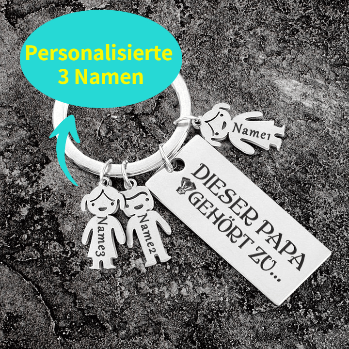 Personalisierter 3 Kinder Namen Schlüsselanhänger- Lieber Papa-Geschenk mit Nachrichtenkarte
