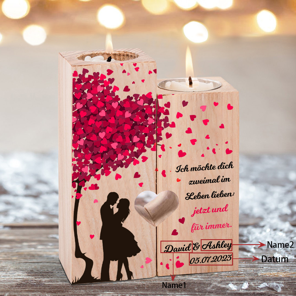 Personalisierte 2 Namen & Datum Kerzenhalter-Ich möchte dich zweimal im Leben lieben: jetzt und für immer-Geschenk für Paare