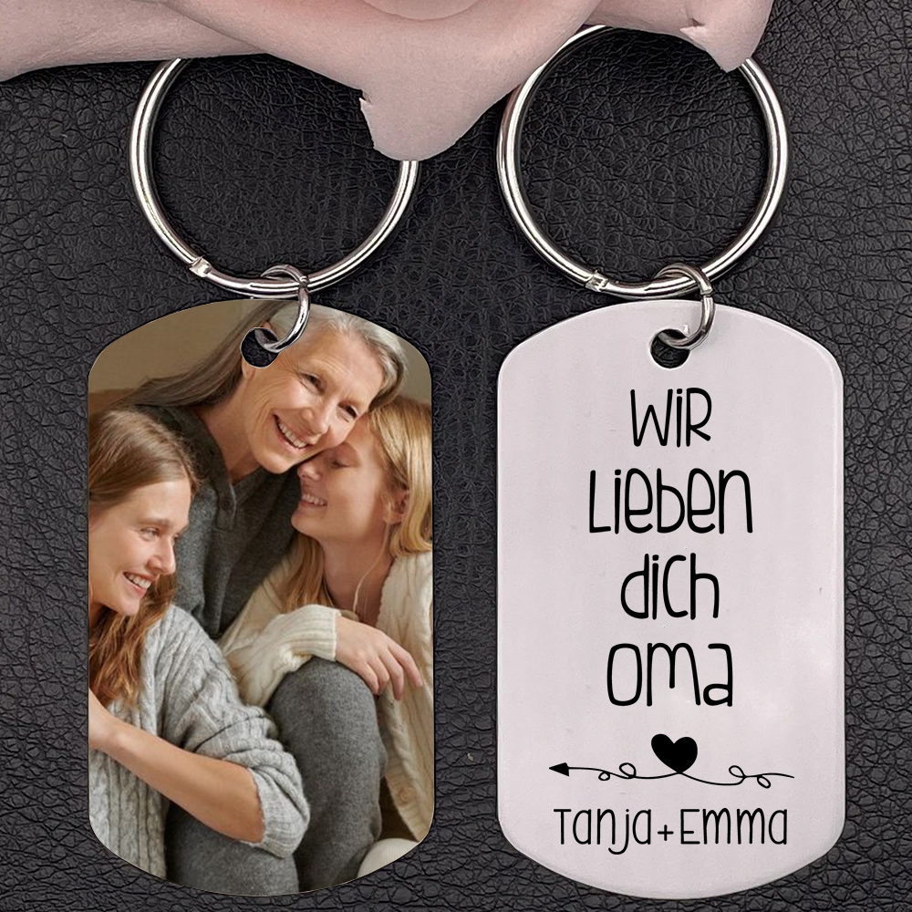 Personalisierbarer Foto & Text Schlüsselanhänger-Wir lieben dich Oma-Geschenk für Großmutter