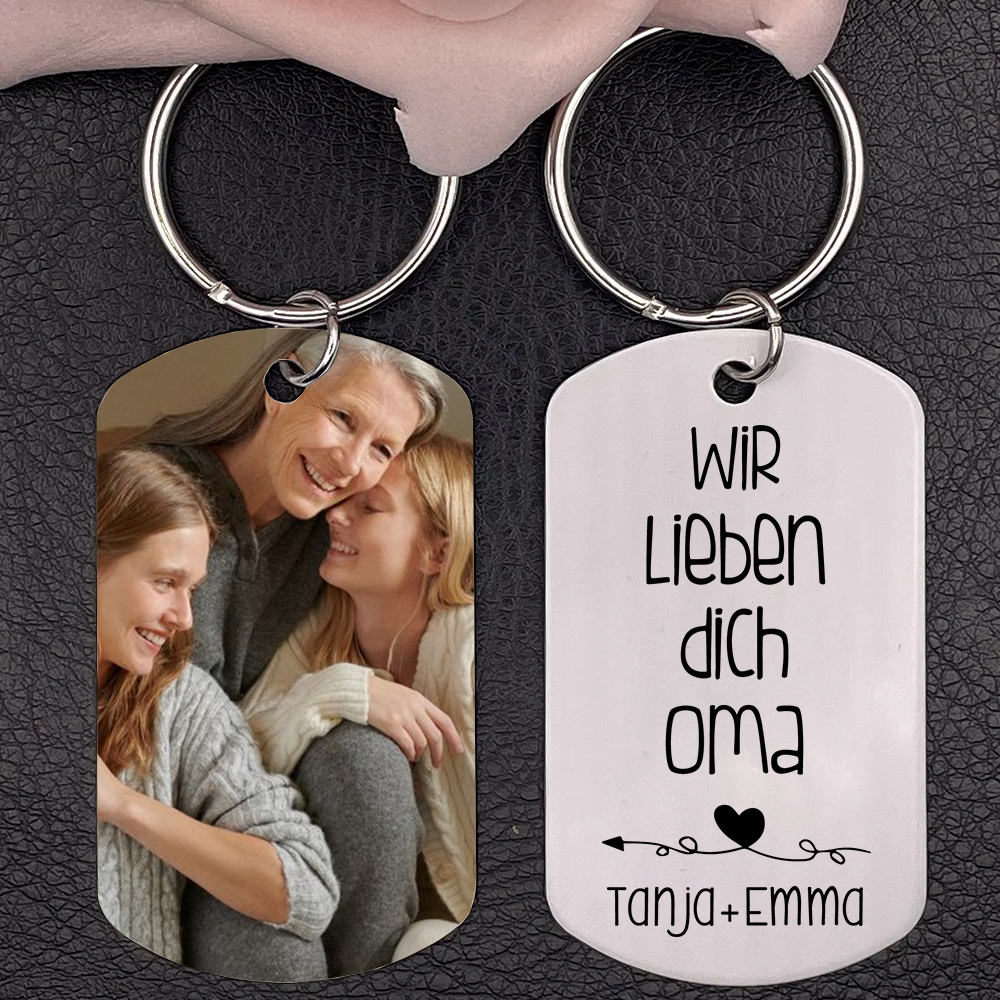Personalisierbarer Foto & Text Schlüsselanhänger-Wir lieben dich Oma-Geschenk für Großmutter